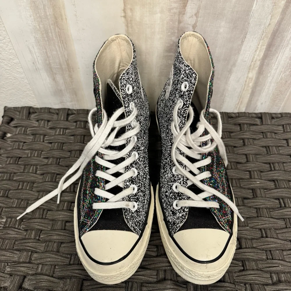 JW Anderson & Converse Glitter High-Top Sneakers - Black and Multicolor - Picture 7 of 8